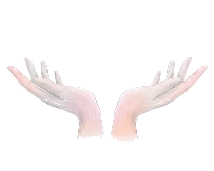 Watercolour illustration of two open hands raised upward