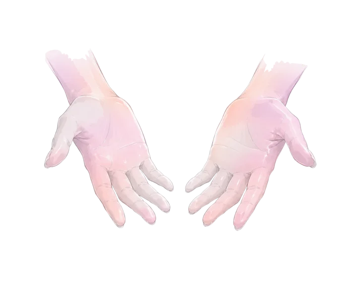 Watercolour illustration of two open palms offered forward